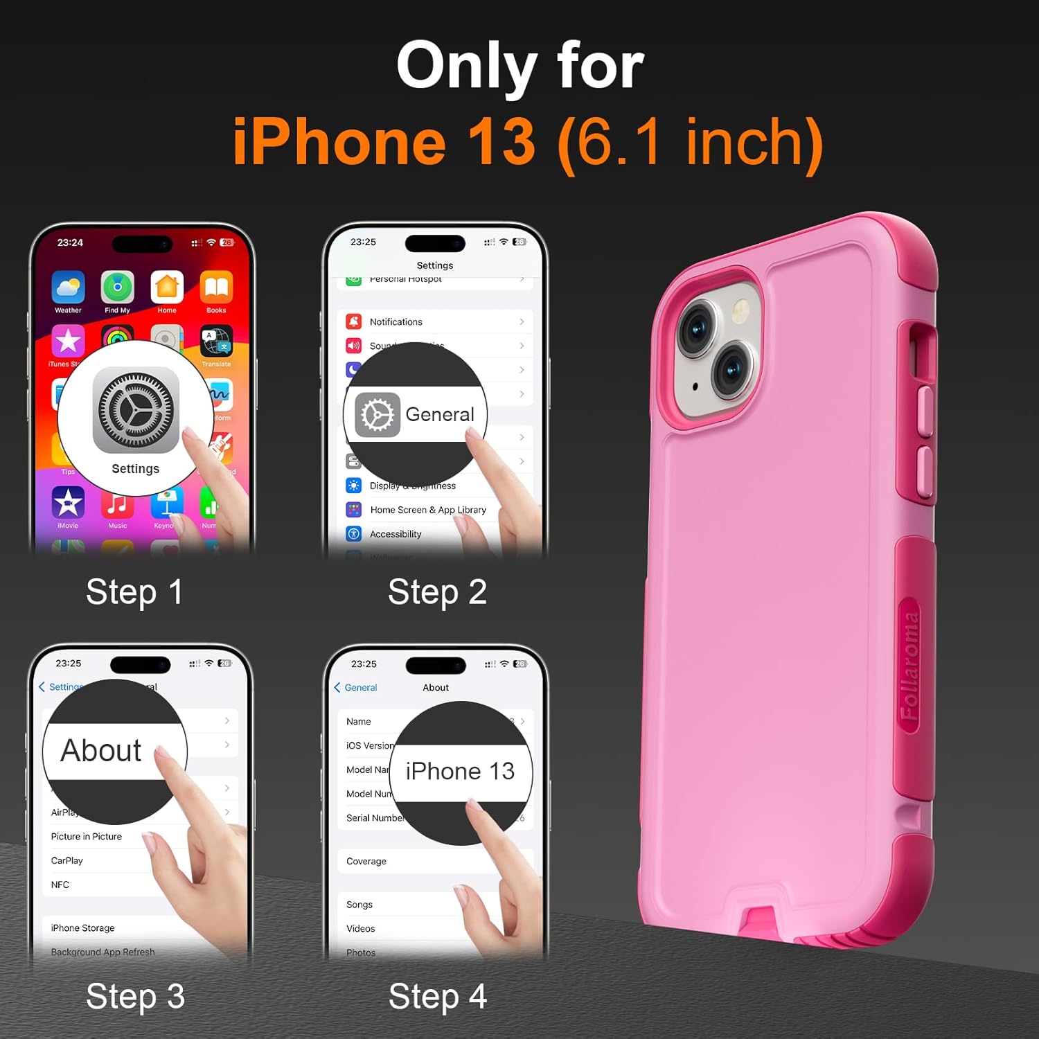 Follaroma for iPhone 13 Case, Compatible with MagSafe, Heavy Duty Shockproof Protective Phone Case, Anti-Drop Protection, Dual Layer Magnetic Phone Cover for iPhone 13, 6.1", Pink