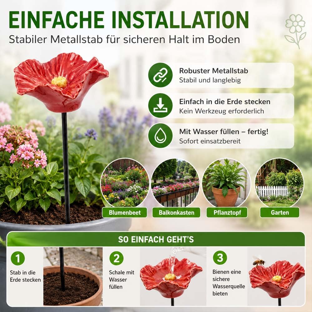 Generisch Bienentränke Keramik,Handgemachte BienenblüTen Wetterfeste Keramik-TräNken, 4er-Set,4 KeramikblüTen FüR Bienen, FüR Garten, Hof, Terrasse (4PC)