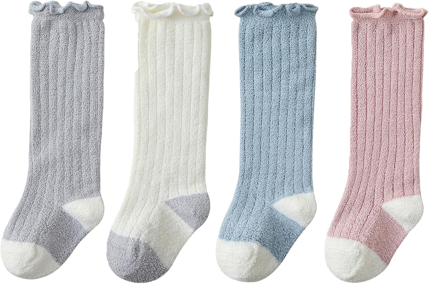 Baby Wool Non-Slip Grip Socks, Winter Warm Knee-High Stockings for Girls Boys Newborn