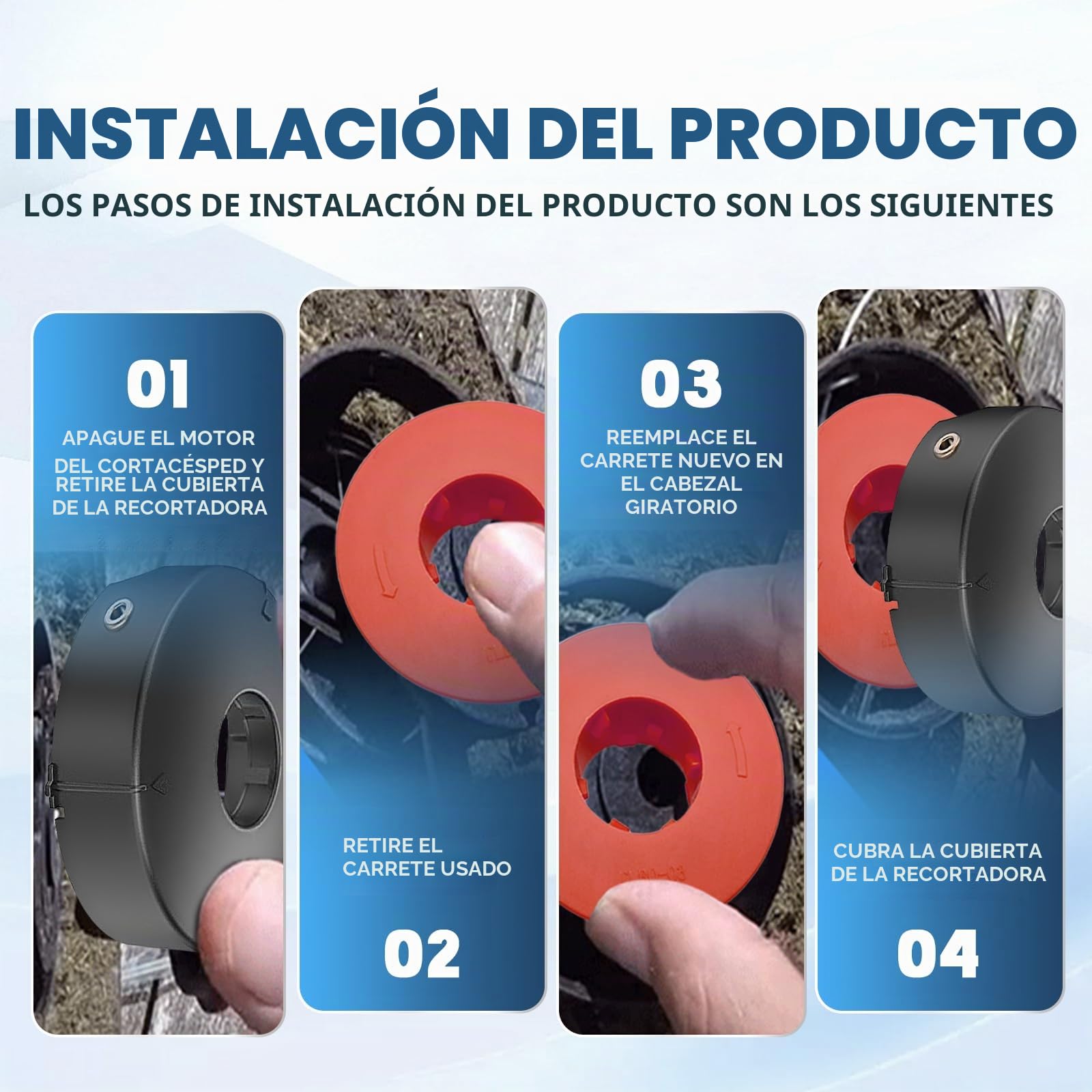 4 Bobinas de Hilo para Cortabordes Compatibles con Bosch F016800175,para Bosch Art 23 26 30 Combitrim, Art 23 26 Easytrim,Ø1,6mm 8m, con cubierta de bobina F016L71088(4 Bobina+1 Tapa)
