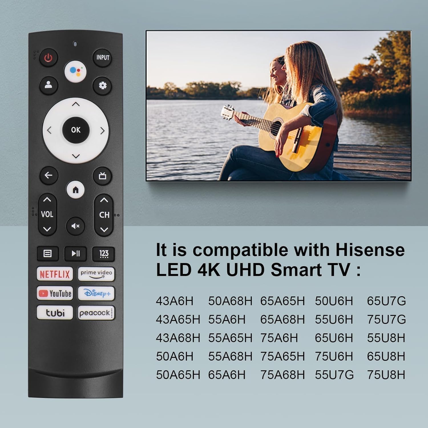 ERF3M90H IR Replaced Remote Control Fit for Hisense Google/Android TV 50A6H 55A6H 65A6H 75A6H 50U6H 55U6H 65U6H 65U8H 75U8H 43A6H 43A68H 55U7K (No Voice Function) image 2 of 6 B0DRF1QN25