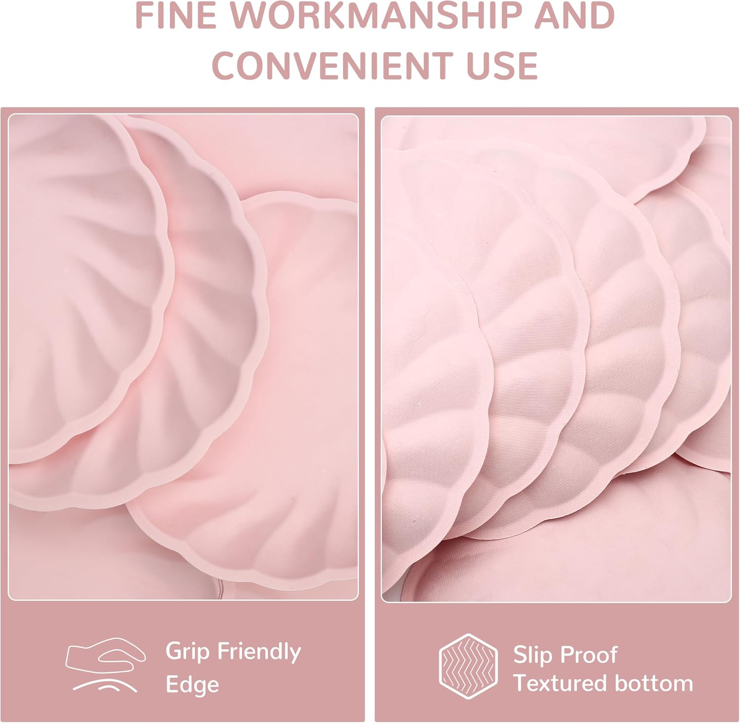 9" Disposable Paper Plates 50 Pcs Scalloped Paper Trays 100% Biodegradable Pink Dessert Plates Party Platters for Everyday Meals, Birthday, Picnic and Wedding