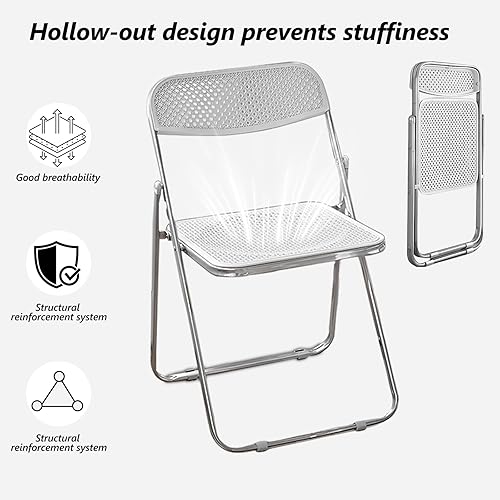 Miniatura 6 de Paquete de 4 sillas plegables de plástico plegables y portátiles, sillas de fiesta portátiles para interiores y exteriores, asientos comerciales