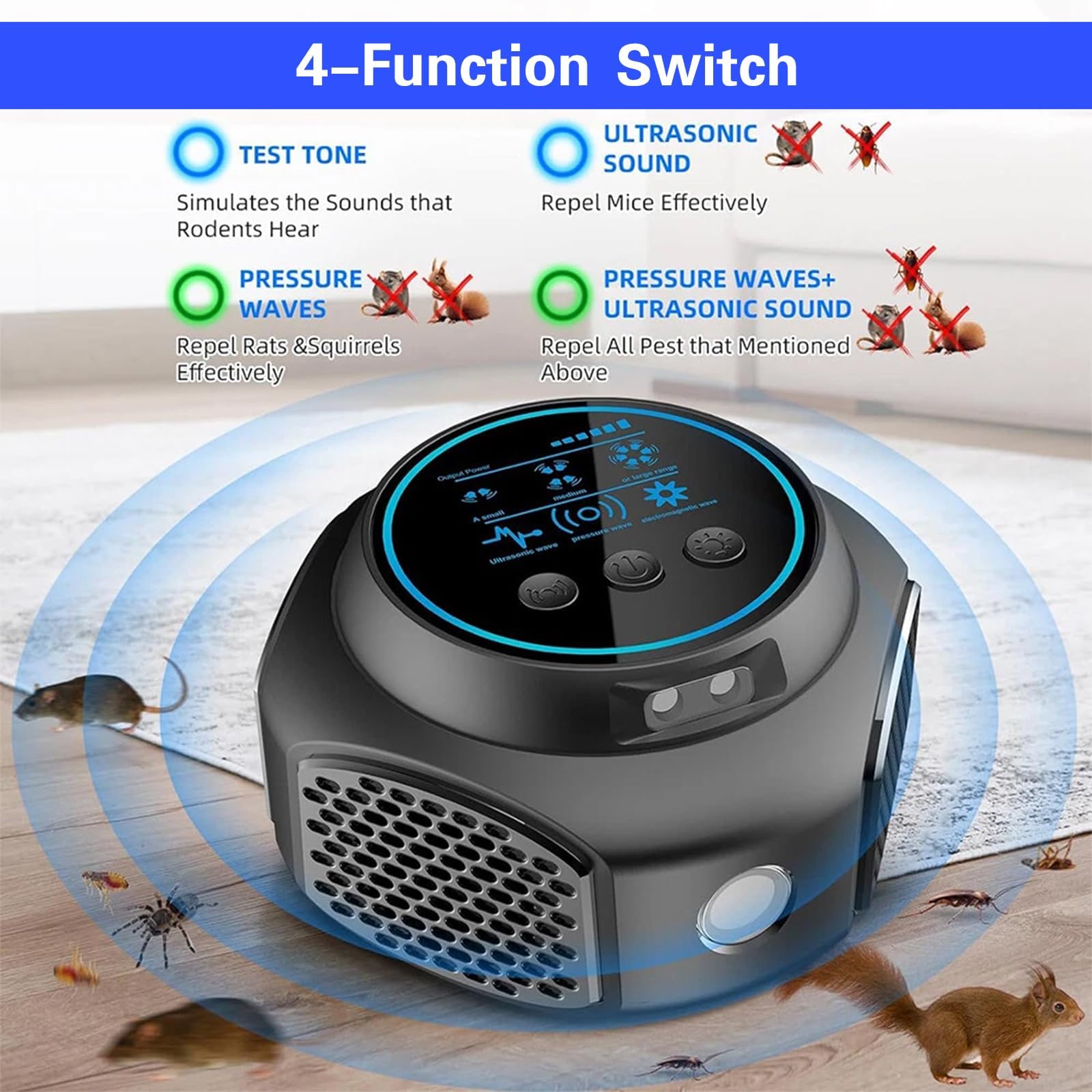 Ultrason Souris et Rats, Ultrasons Anti Rongeurs avec Éclairage LED pour Usage Domestique, Répulsif Rongeur pour Repousser Les Rats, Les Fourmis et Les Insectes