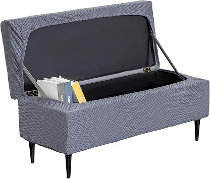 Ottoman Covers, Stretch Folding Storage Stool Slipcover Furniture Protector, Rectangle Bench Footstool Cover with Elastic Bottom, Soft Jacquard Fabric Removable Washable, Medium