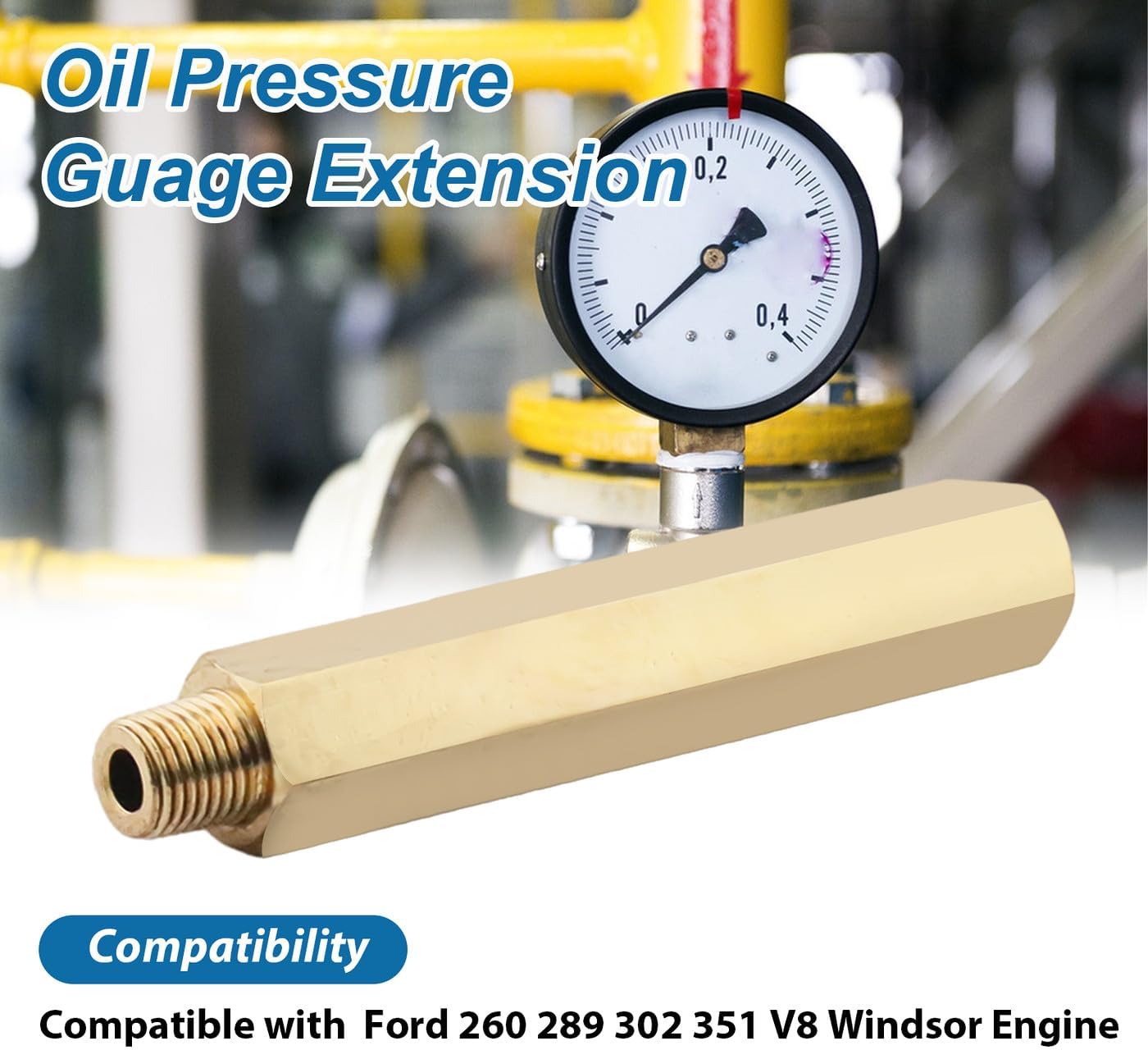 Oil Pressure Guage Adapter, Oil Sending Unit Extension fit for 260 289 302 351 V8 Windsor Engine 1/4in NPT 115mm Length