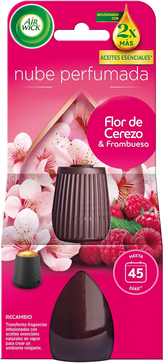 Air Wick Essential Mist, Recambio para ambientador difusor de aceites esenciales con aroma a Flor de Cerezo y Frambuesa infusionado con 2 veces más aceites esenciales oferta Amazon