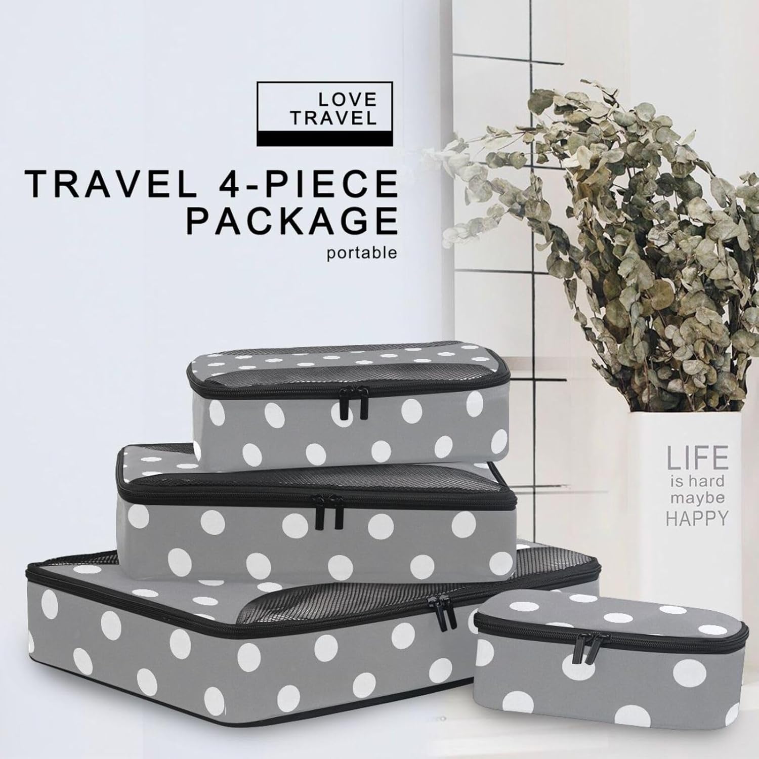 Cartoon Dot Grey 4 Pcs set organizer for luggage Mesh Travel Essentials portable packing cubes for diaper