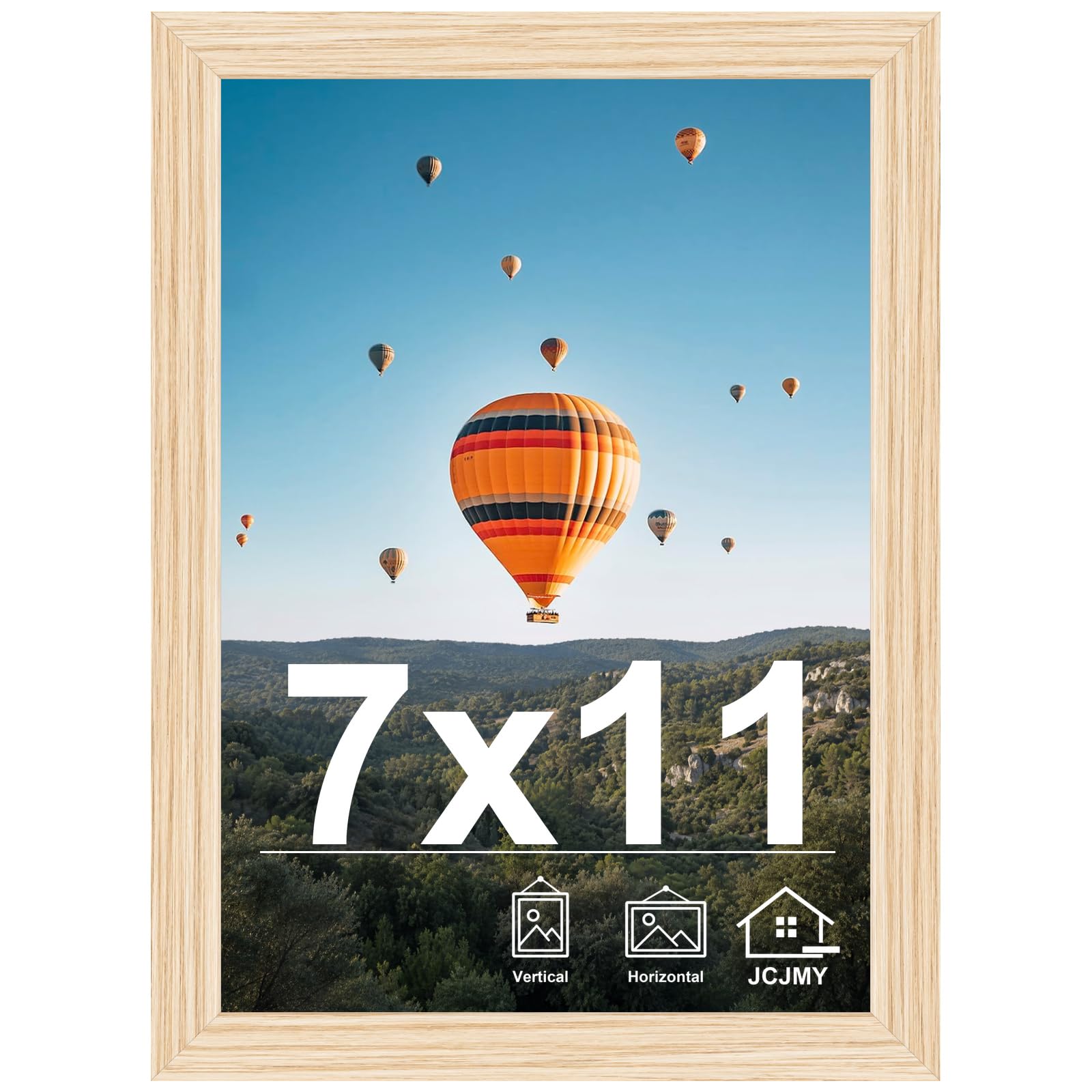 JCJMY 7x11 Picture Frame Natural for Wall Hanging or Tabletop- Wall Mounting Horizontally or Vertically, 7 x 11 Wall Gallery Poster Photo Frame for 7 by 11 Photos, Natural