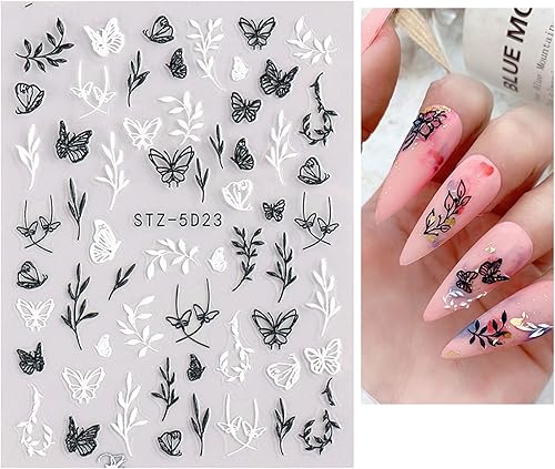 Miniatura 5 de JMEOWIO Pegatinas de arte de uñas de primavera en relieve 3D, calcomanías autoadhesivas para uñas 5D, suministros de uñas florales coloridas para el