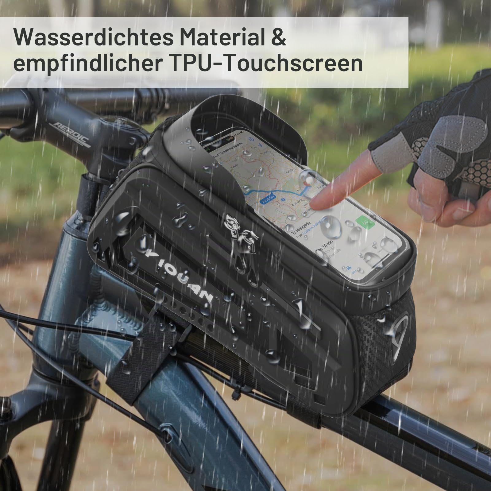 Focenat Fahrradtasche Rahmen, Wasserdicht Handytasche Fahrrad, Handy Oberrohrtasche mit TPU Sensitivem Touchscreen und Sonnenblende für Smartphones bis 8'', für MTP, Ebike & Rennrad, 24 * 12 * 12cm Sport & Freizeit