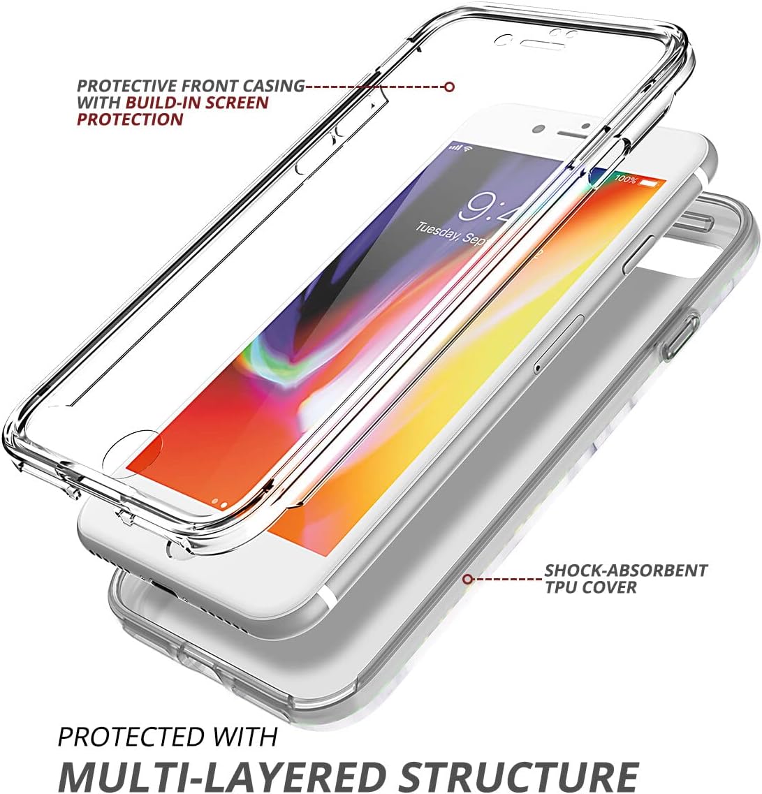 SURITCH Marble iPhone 8 Case/iPhone 7/iPhone Se 2022 Case, [Built-in Screen Protector] Full-Body Protection Hard PC Bumper + Shockproof Cover Compatible with Apple 7/8/iPhone Se 2020/2022- Black/White
