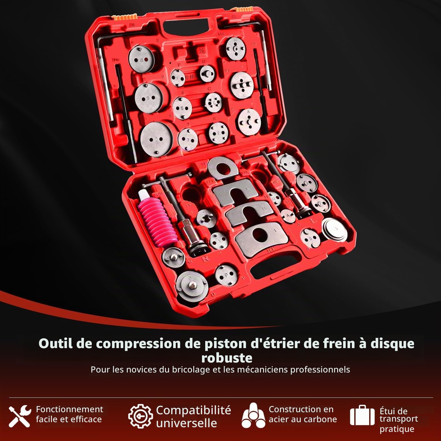 FreeTec 35 pièces Kit d’Outils pour étriers de Frein à Disque, Ensemble Universel de réparation Automobile, pour Le Remplacement des Plaquettes de Frein