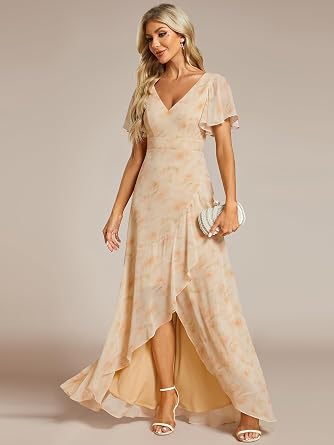 Ever-Pretty Women's Double V Neck A Line Ruffle Hem Backless High Low Chiffon Bridesmaid Dresses Vestidos Elegante 01749