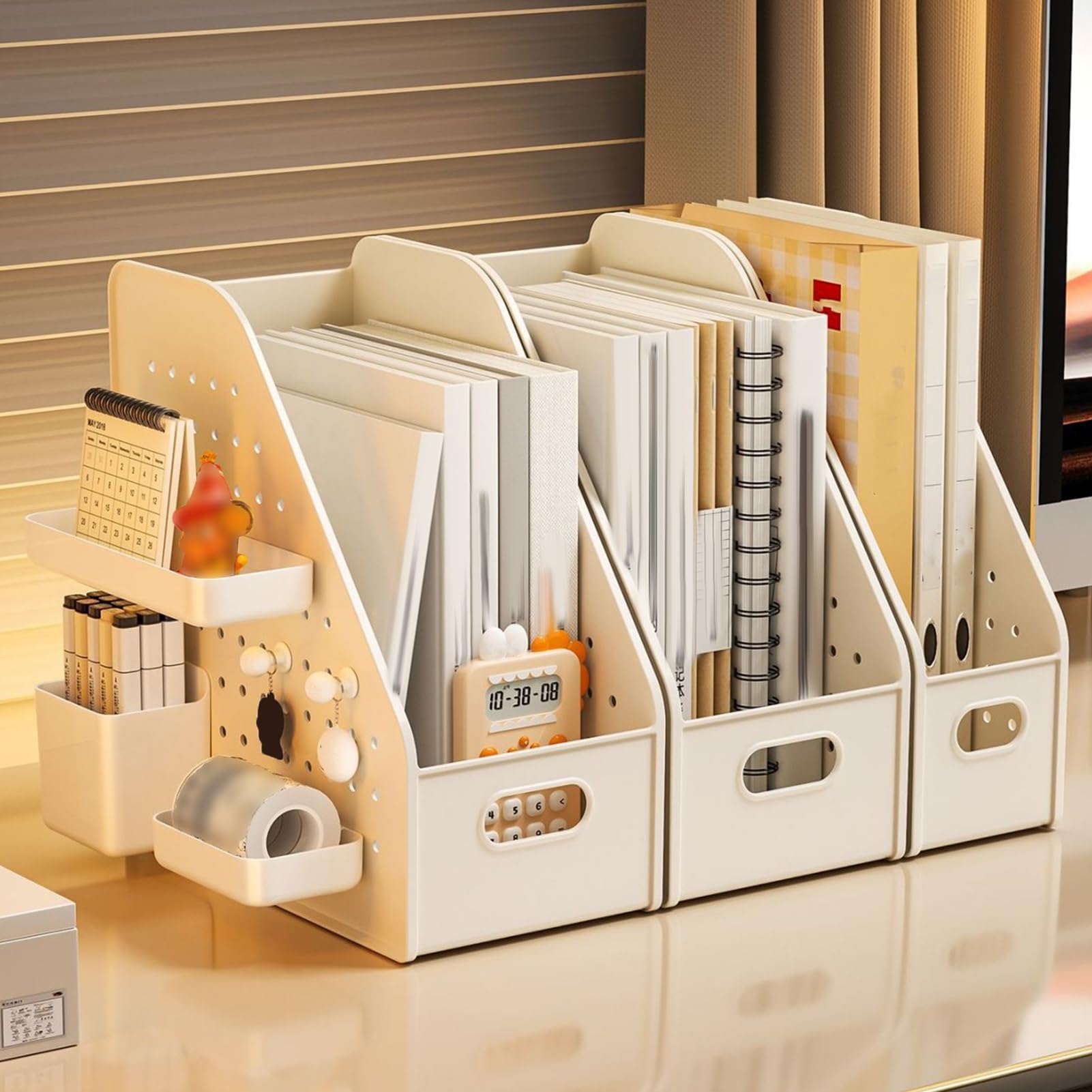 Leseständer – Multi-Grid-Schreibtisch-Organizer mit erhöhtem Boden, abgerundete Ecken, um das Kippen von Büchern zu verhindern, Macaron-Farben für Kinder, Arbeitszimmer, Schreibtischzubehör