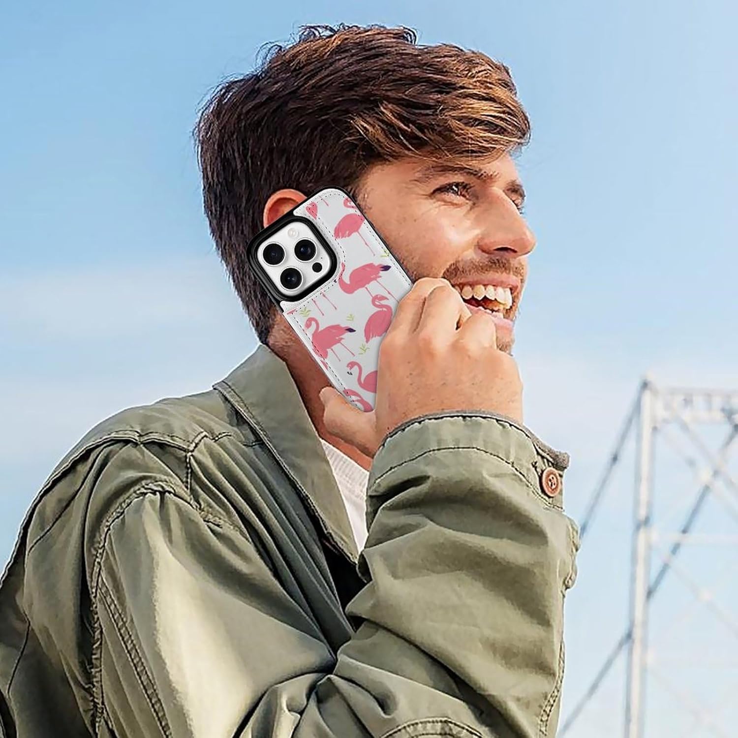 Wallet Cases for iPhone 16 Pro, Pink Flamingo Pattern Prints Flip Leather Phone Case Cover with Card Slots Holder