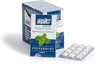 Epic Xylitol Chewing Gum - Sugar Free & Aspartame Free Chewing Gum Sweetened w/Xylitol for Dry Mouth & Gum Health (Peppermint, 12-Piece Pack, 12 Packs)