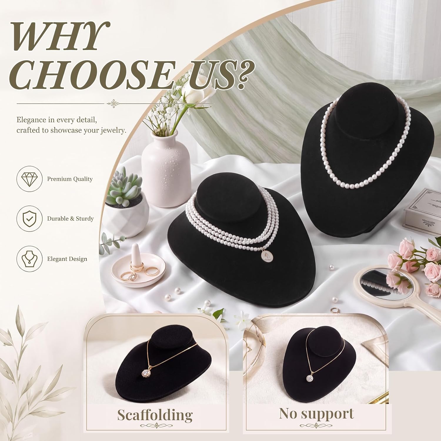 Huquary 3pcs Black Velvet Lay Down Necklace Display Lay Down Necklace Bustjewelry Bust Holder Stand Jewelry Display for Selling Chokers Short Necklaces Home Store Trade Photography Props