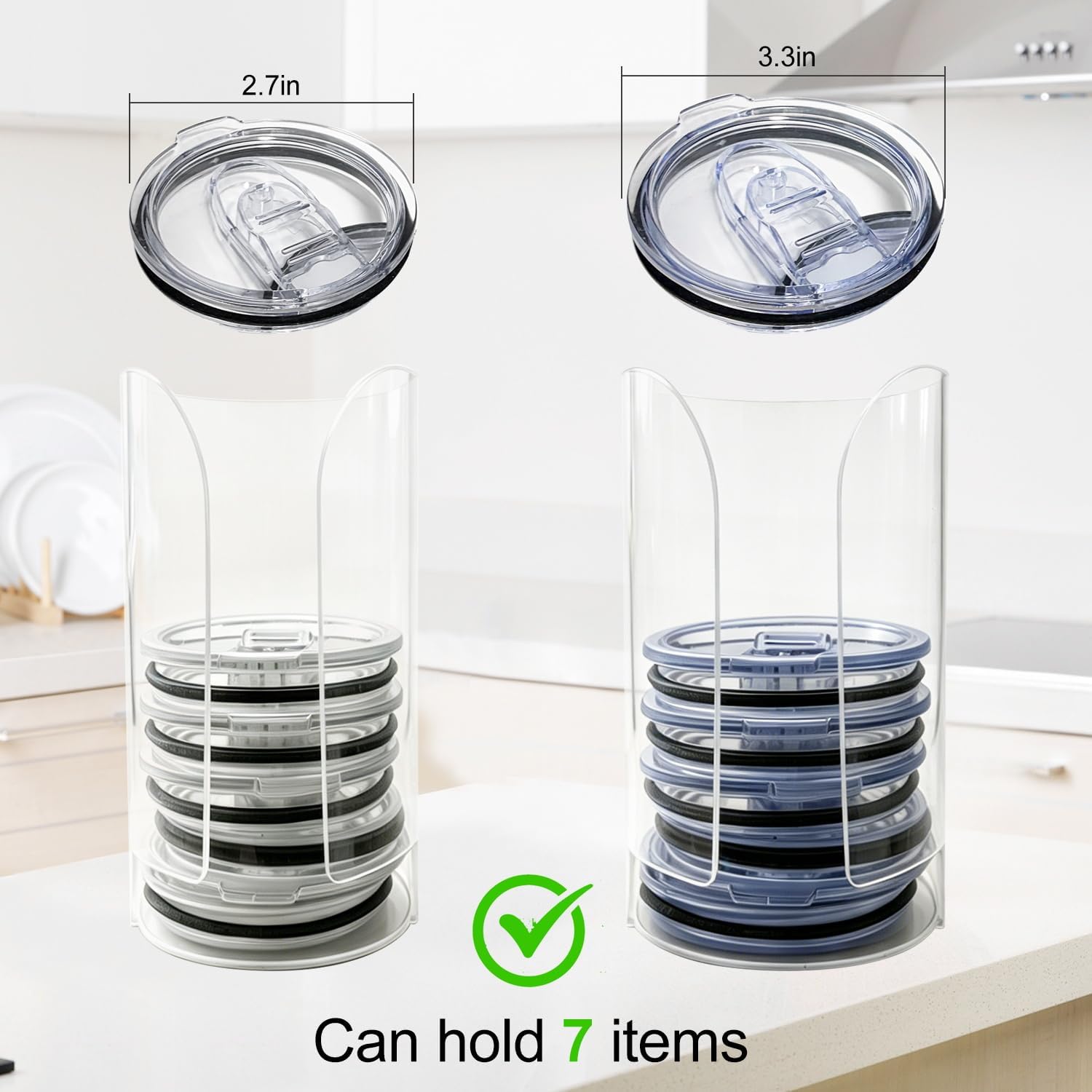 Acrylic Yeti Tumbler Lid Organizer, Pull Out Bottom Storage Tray Specially Fit 20oz & 30oz Yeti Rambler MagSlider Lids, Space Saving Cup Lid Storage for Kitchen Cabinets and Pantry Shelves