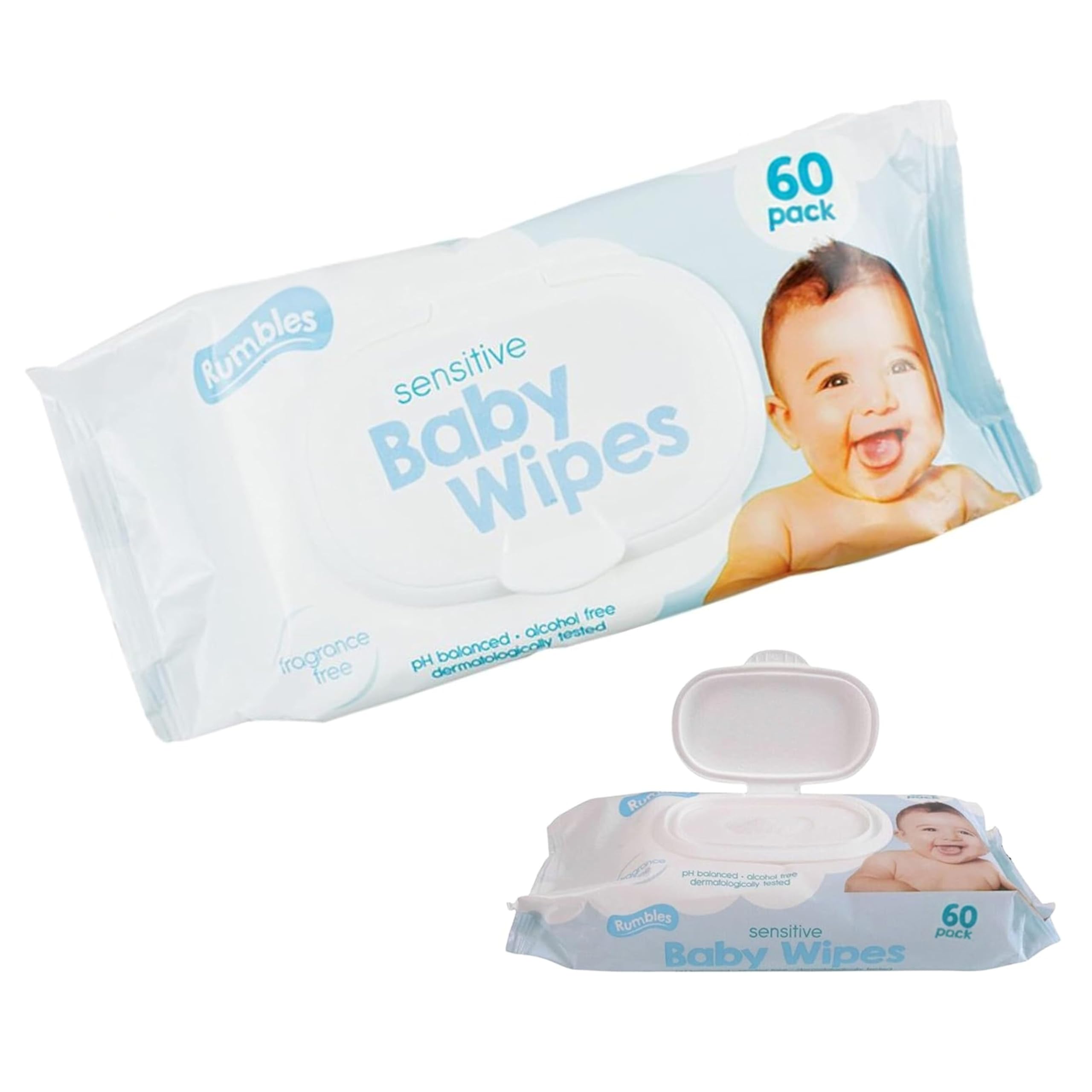60PCs Baby Wet Wipes, Lightly Fragranced Baby Wipes Alcohol Free, Dermatology Tested Lightly Scented, and PH Balanced Baby Wipes, Gentle for Soft Skin, 22cm