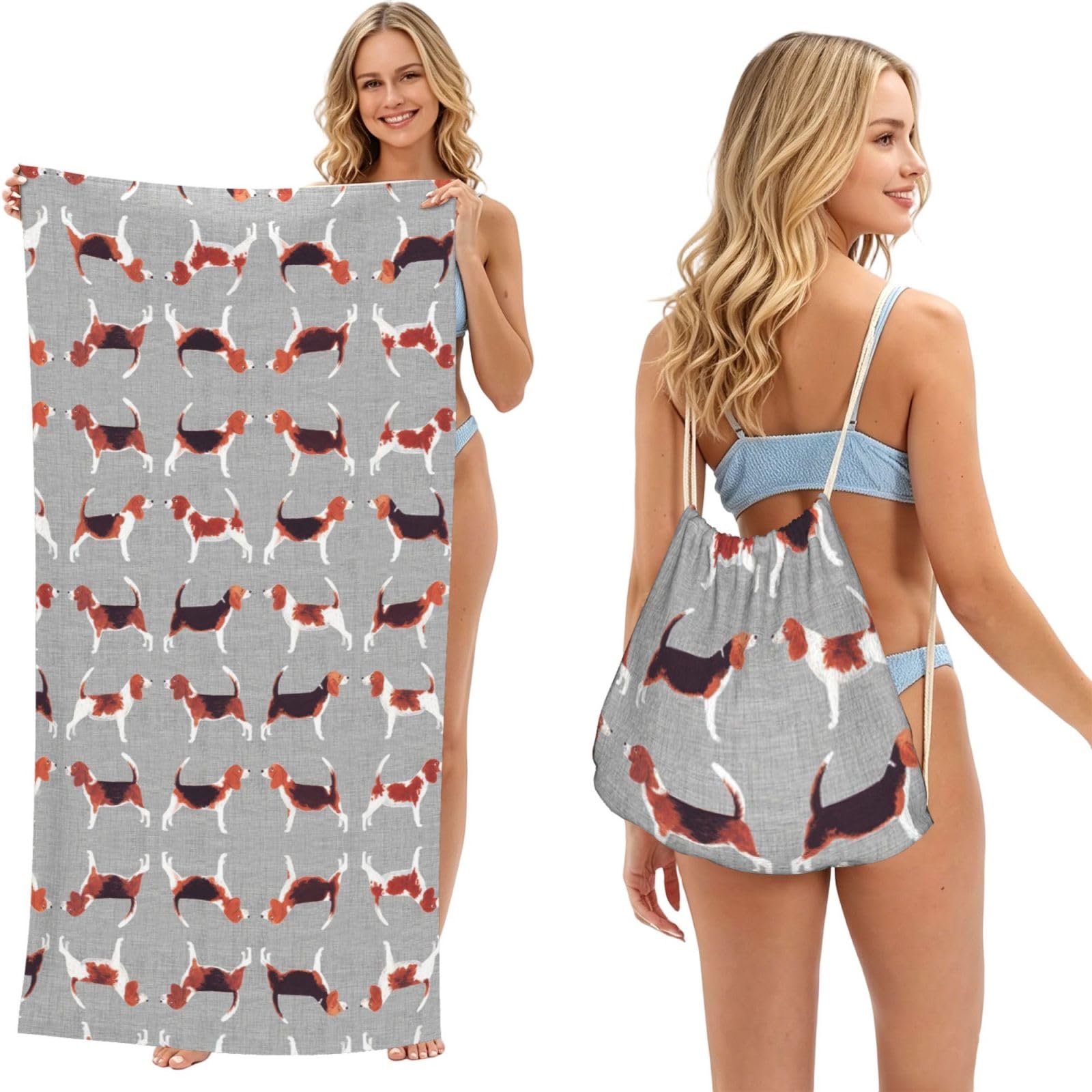 Drap de bain Beagle anti-sable et séchage ultra rapide pour adulte actif