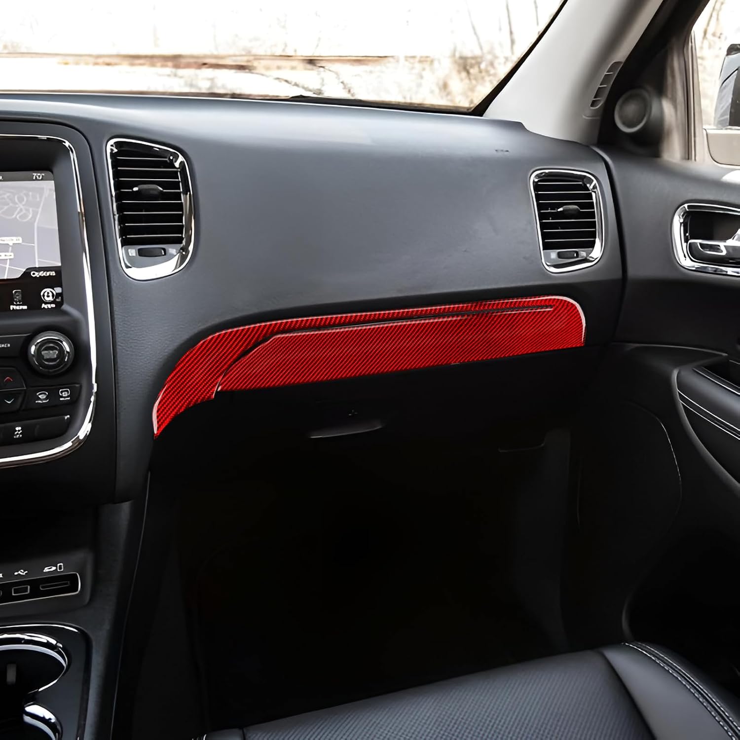 Car Copilot Glove Box Cover Decals for 2011-2020 Dodge Durango Accessories Carbon Fiber Interior Stickers, Red