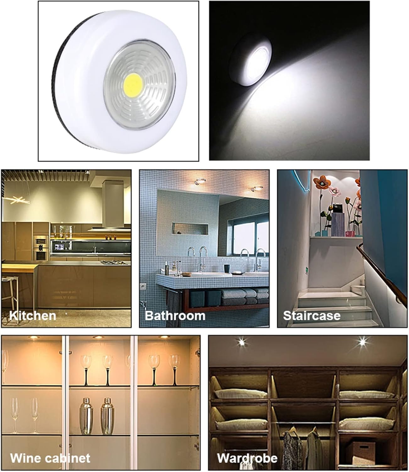 Super Bright COB Under Cabinet Light Wireless LED Closet Night Lamp Battery Powered Wardrobe Cupboard Lamp for Bedside Kitchen