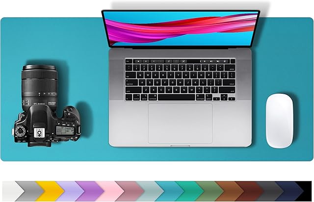 Aothia Leather Pad, Mouse Mat, Office Desk Mat, Non-Slip PU Leather Desk, Laptop Desk Pad, Waterproof Desk Writing Pad for Office and Home (60 cm x 35 cm, Turquoise Blue)