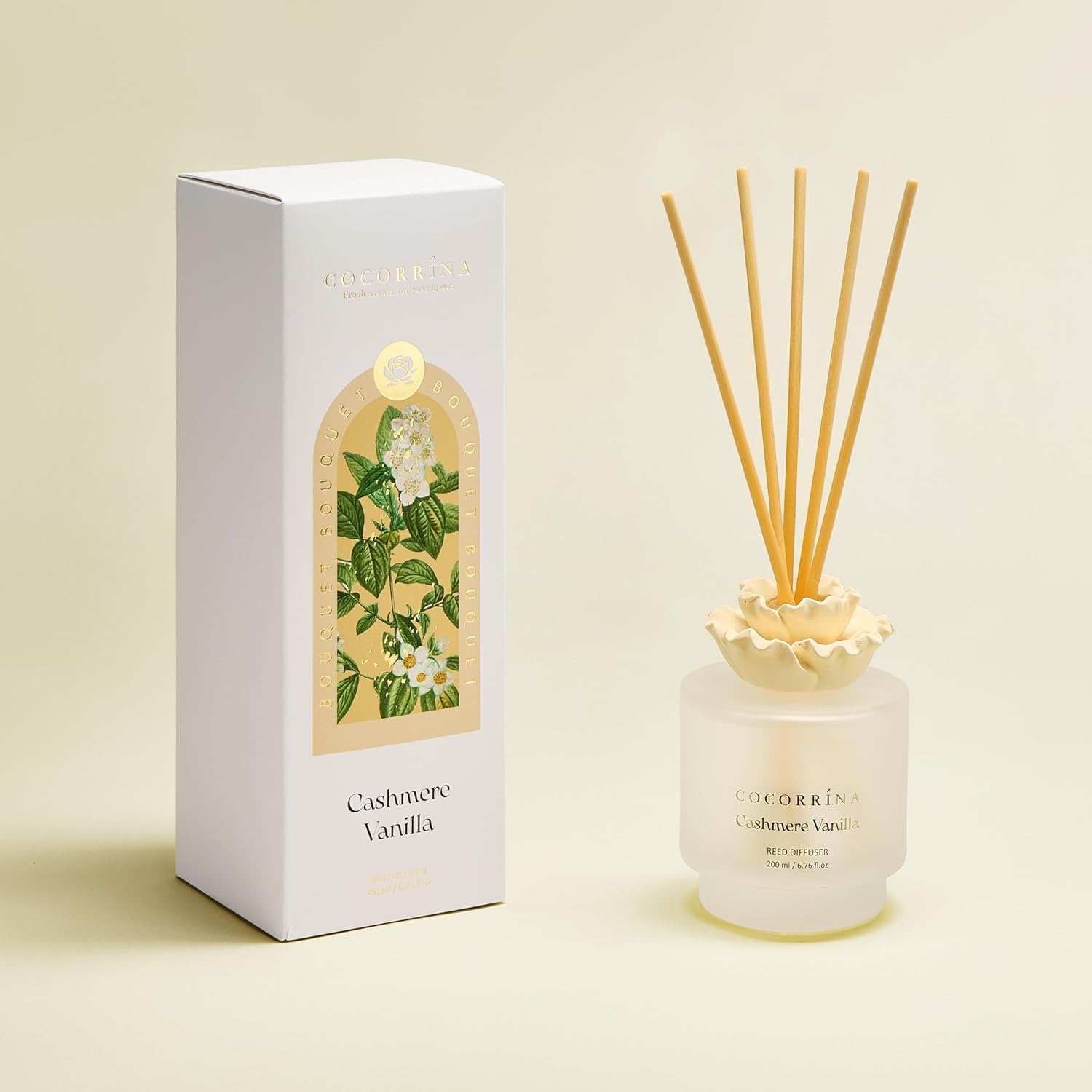 COCORRÍNA Gypsum Flower Reed Diffuser – Cashmere Vanilla Scent, 6.76 oz Oil with 8 Sticks,Long-Lasting Home Fragrance for Bathroom Décor - Image 2
