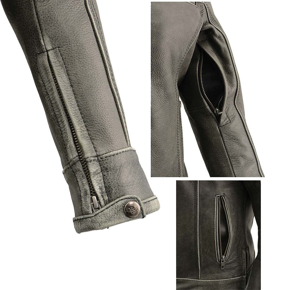 Milwaukee Leather MLL2550 Womens Scooter Distressed Grey Leather Motorcycle Riding Vented Jacket — view 5