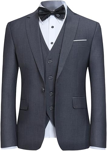 Miniatura 9 de YFFUSHI - Traje de 3 piezas (saco, chaleco y pantalones) para hombre, ajustado, con un solo botón, para negocios, bodas, bailes.