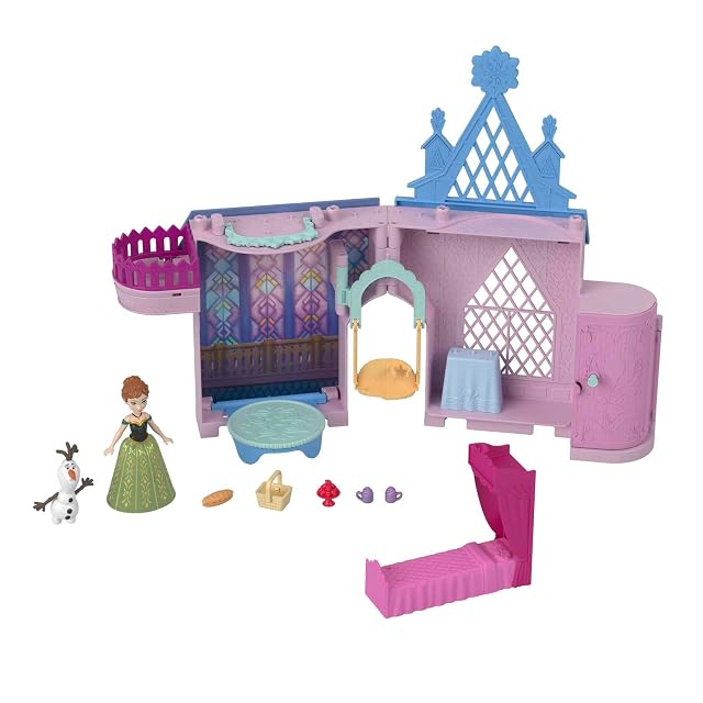 Disney Frozen Storytime Stackers Castillo de Arendelle de Anna Conjunto de juego, casa de muñecas con muñeca pequeña, Olaf y siete accesorios, inspirada en las películas de Frozen de Disney, JDP65