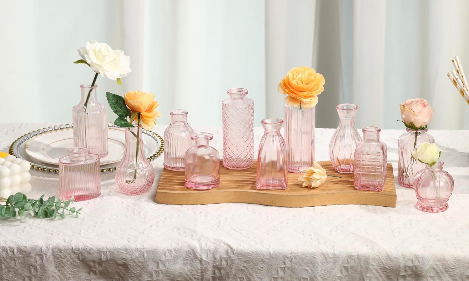 36pcs Pink Glass Bud Vase Set, Small Flower Vases for Centerpieces in Bulk, Mini Vintage Vase for Home, Wedding, Table Decor