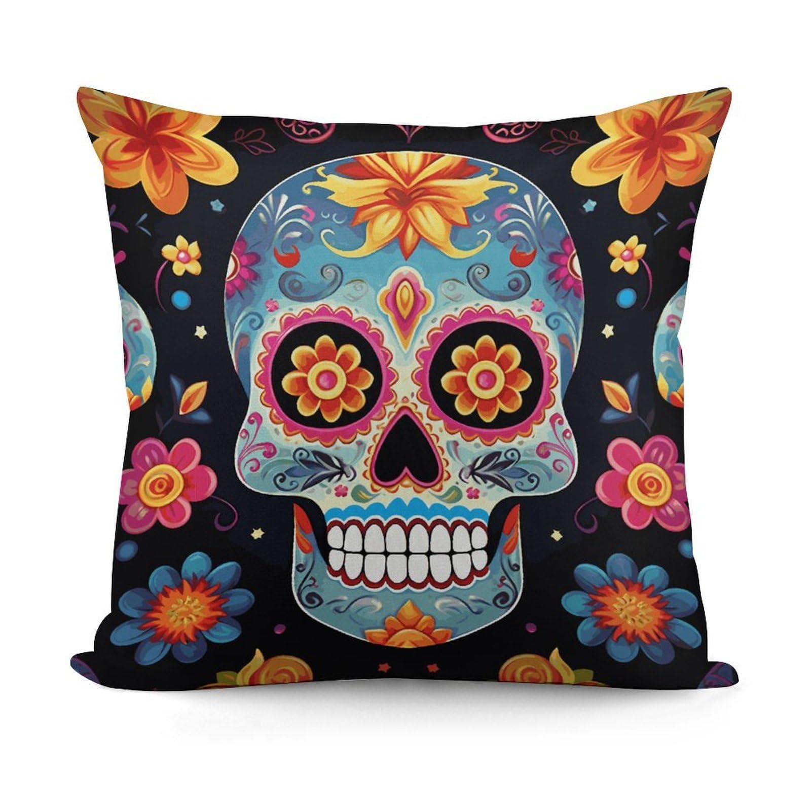FekiLoot Sugar Skulls Throw Pillow Cover Cozy Plush Cushion Case Soft Decorative Pillow Cover Square Cushion Covers Modern Pillowcase for Sofa Living Room Couch Bed Home Decor 18x18 Inch