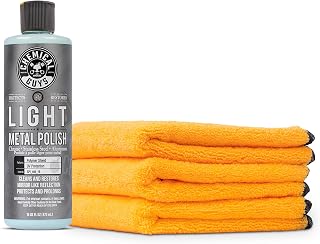 Chemical Guys SPI_404_16 Light Metal Polish (Works on Chrome, Stainless Steel, Aluminum & More), 16 fl oz + Chemical Guys MIC_506_03 Premium Microfiber Towels, Gold (16 Inch x 16 Inch) (Pack of 3)