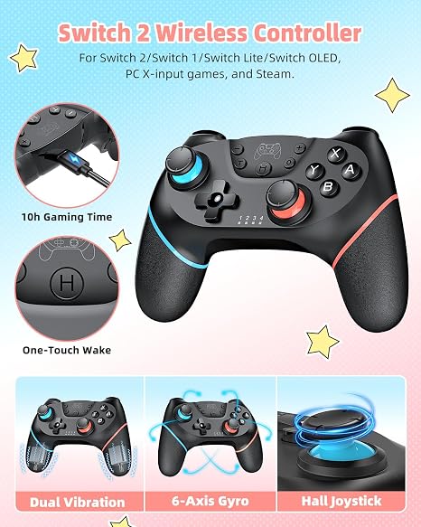 Switch 2 Accessories, 17-IN-1 Pro Controller Bundle for Nintendo Switch 2