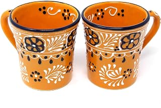 Global Crafts Encantada Handmade Hand-Painted Authentic Mexican Pottery Mugs (2-Pack, Mango)