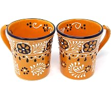 Global Crafts Encantada Handmade Hand-Painted Authentic Mexican Pottery Mugs 2-Pack, Mango