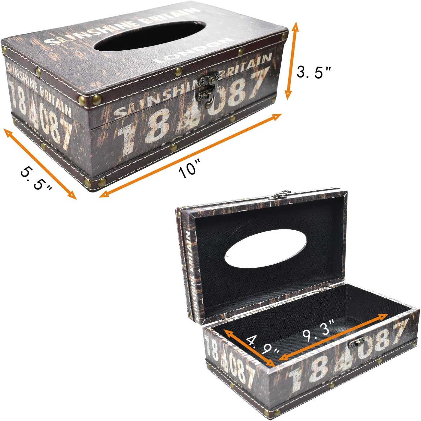 Wood Tissue Box Cover with PU Leather & Vintage Pattern - Rectangle Decorative Tissue Holder for Home, Car, Office, Bathroom, Desk - Fits Standard Medium Tissues with Lid (18087Coffe) image 4
