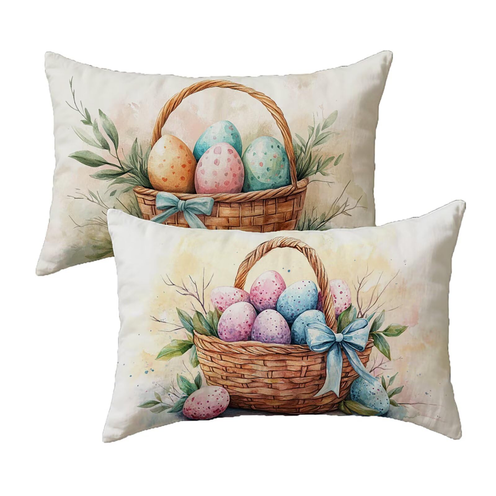 Poszewka na poduszkę 70 x 90 cm Beżowy zestaw 2 poszewek na poduszki zewnętrzne Pisanki Dekoracyjne poduszki Dwustronny nadruk Aksamit Ochraniacz na łóżko Sofa Salon Ogród y-369