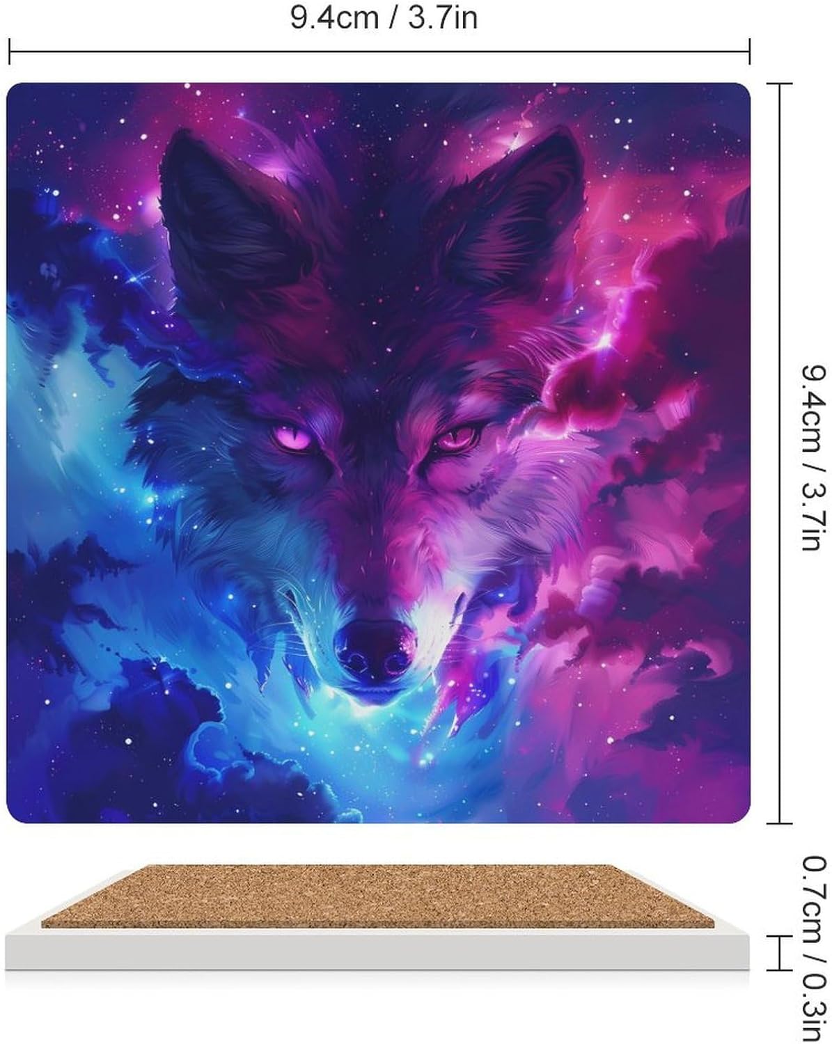 The Wolf in A Galaxy Coaster for Drinks Square Ceramic Table Coasters Stone Mat Crafts 4PCS Home Kitchen Decor