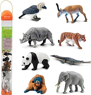 Safari Ltd. Asian Animals TOOB - Set of 8 Mini Figurines - Asian Elephant, Indian Rhino, Orangutan, Panda Bear, Tiger, Ant...