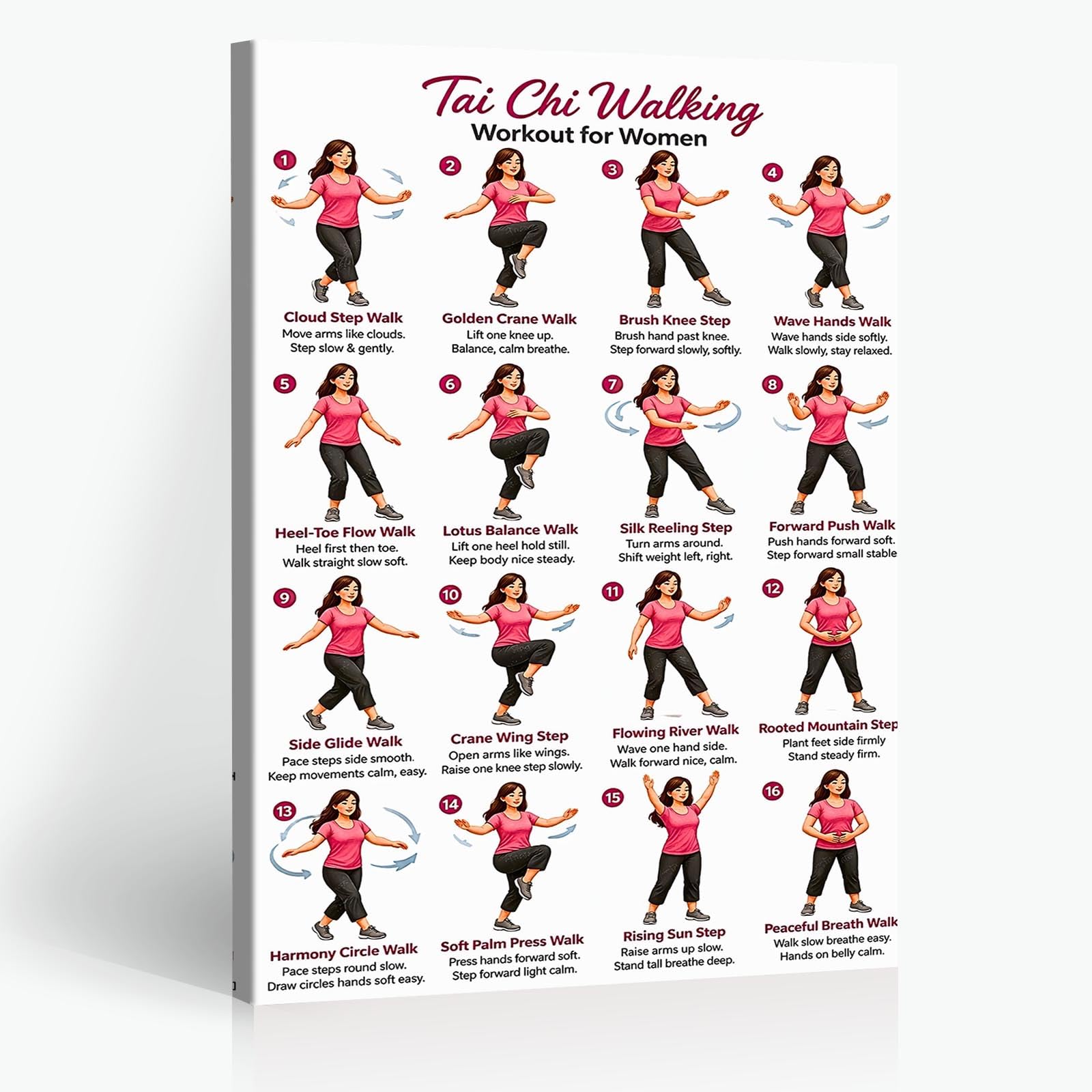Tai Chi Walking Workout for Women Poster Balance & Mindful Movement Exercise Chart(8x12inchs，Unframed) — view 11