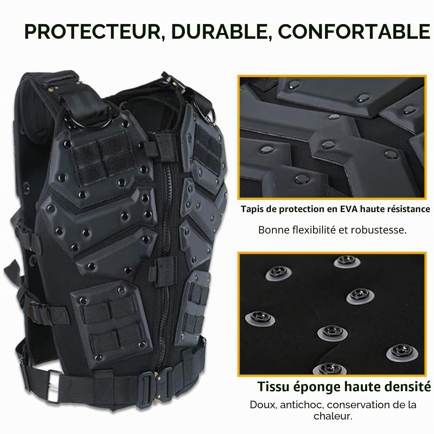 Zhongren Gilet tactique pour airsoft - Protection de poitrine réglable - Pour paintball, cosplay, film, jeux militaires, moto, entraînement en plein air Taille S-XL Pour adulte homme et femme, Noir