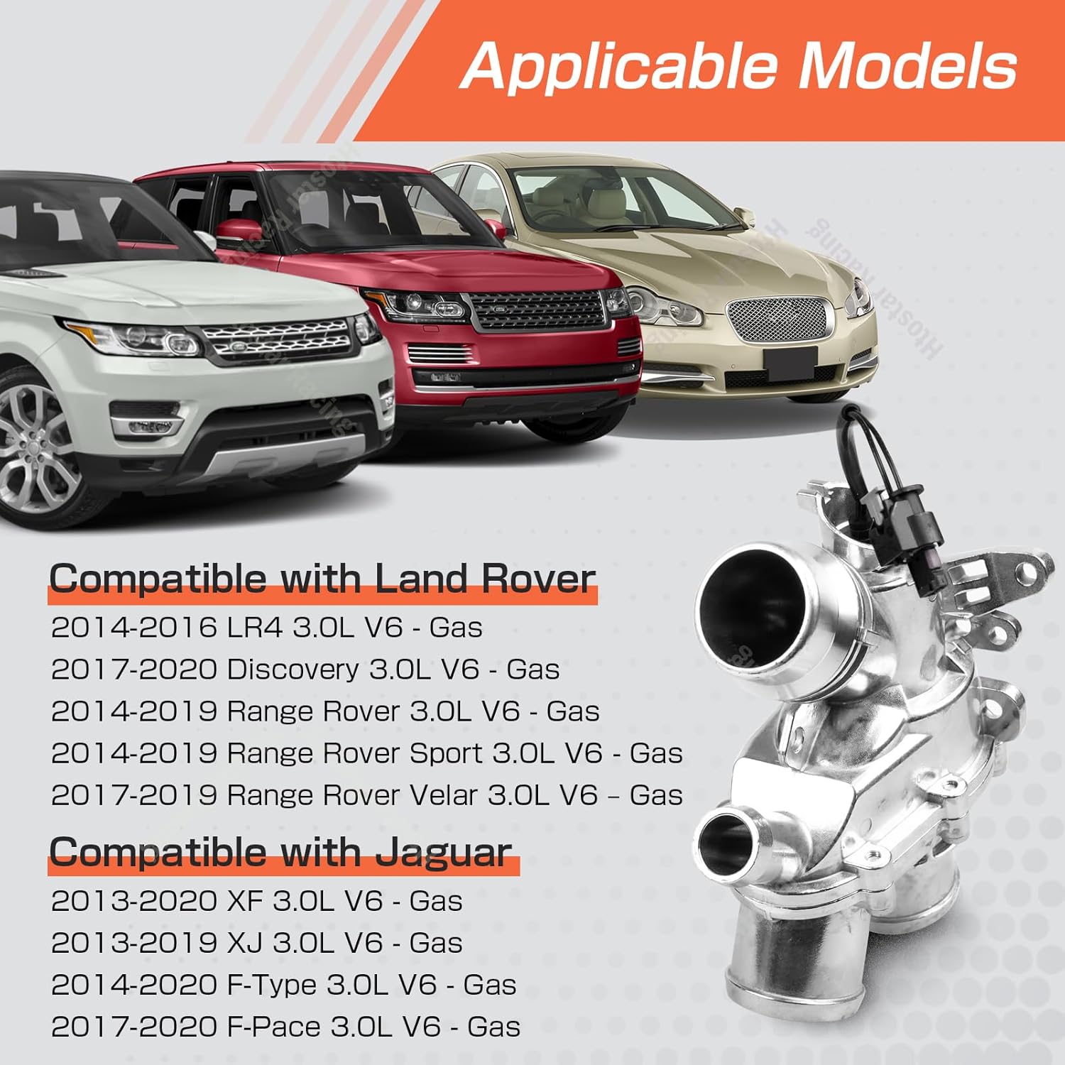Aluminium Thermostat Assembly w/Sensor Compatible with Land Rover LR4 Discovery Range Rover Sport Velar, Compatible with Jaguar F-Type F-Pace XF XE XJ 3.0 2014-20 Replace for LR117568