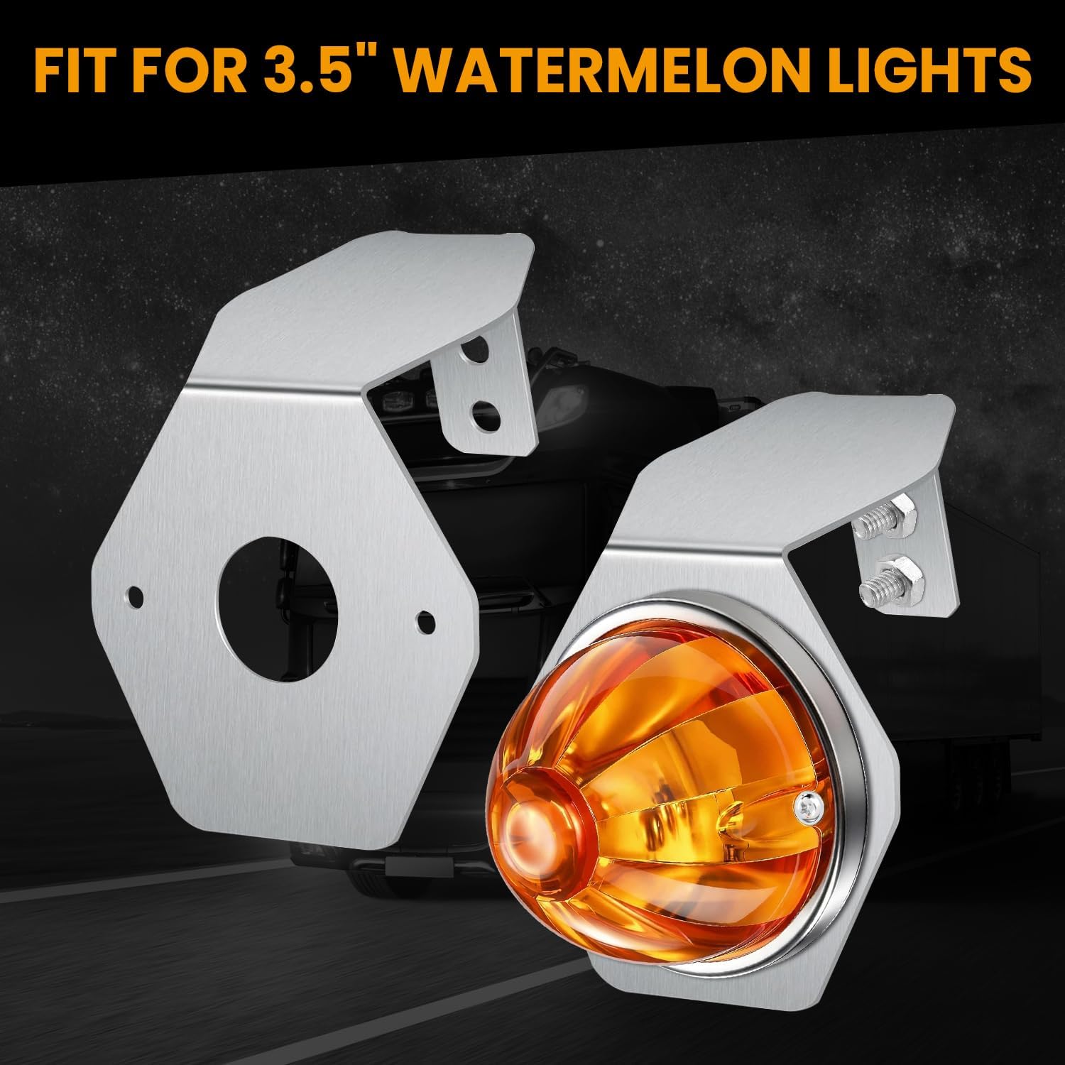 Gonice 2Pcs Stainless Steel Watermelon Light Brackets, Heavy Duty 90-Degree Angled Mirror Mount Holders with Brushed Finish, Universal Extension Bracket for Peterbilt Kenworth Freightliner