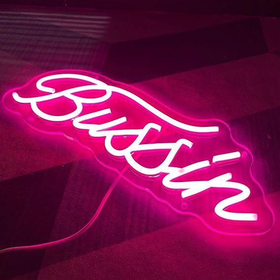 Neon Signs for Wall Decor, Bussin Neon Sign Led Neon Lights Signs with USB for Cool Trendy Room Decor, Gamers Streamers Teen Boys Bedroom Home Art Bar Decoration,Pink 15.35x5.98IN