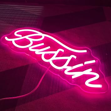 Neon Signs for Wall Decor, Bussin Neon Sign Led Neon Lights Signs with USB for Cool Trendy Room Decor, Gamers Streamers Teen Boys Bedroom Home Art Bar Decoration,Pink 15.35x5.98IN