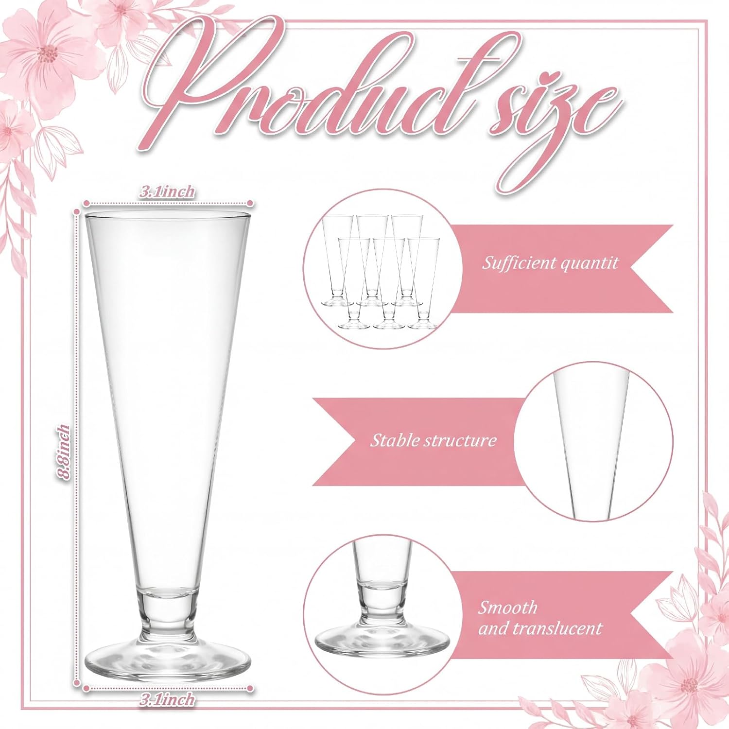 6 Pcs Trumpet Vases for Centerpieces 9'' Tall Vase Wedding Party Favors Clear Tall V Shape Plastic Vases Floral Planter Container for Home Party Centerpiece Supplies Decor