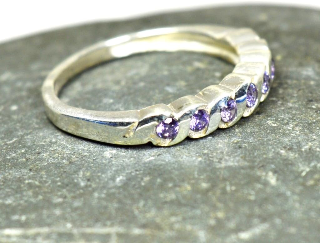 Natural Purple Amethyst Ring for Girls Feburary Birthstone Sterling Silver Handmade Size 4-13